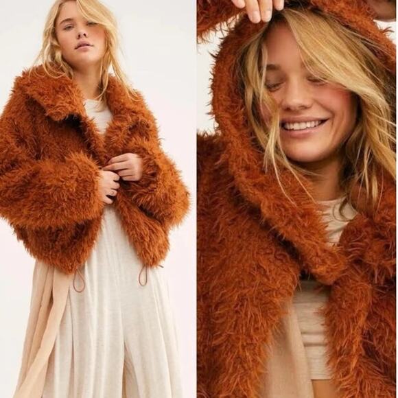 Free People FP One Zuri Parka Rust Orange Teddy Fluffy Jacket Size Medium - Picture 1 of 16